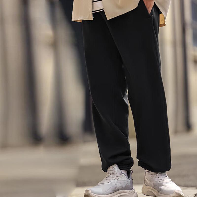 Штаны мужские спортивные трикотажные с флисовой подкладкой и манжетами, черные AKLTB11-4