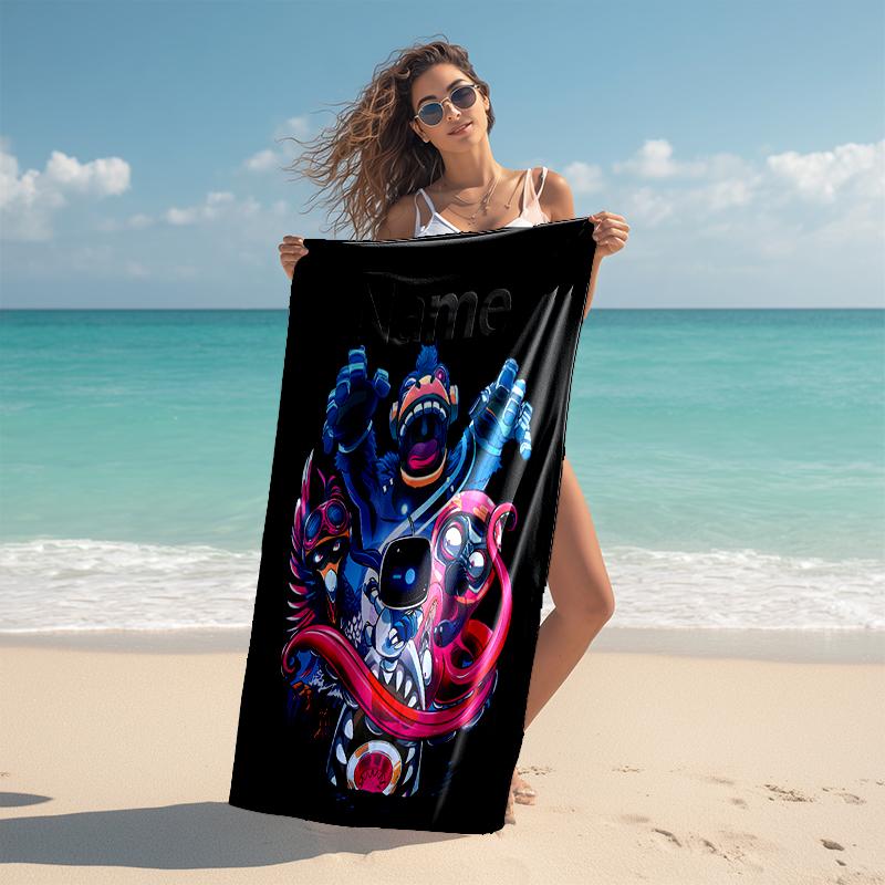 Personalized customized proof beach towel with Astro Bot pattern - soft, absorbent, quick-drying, perfect swimming, camping&bathing
