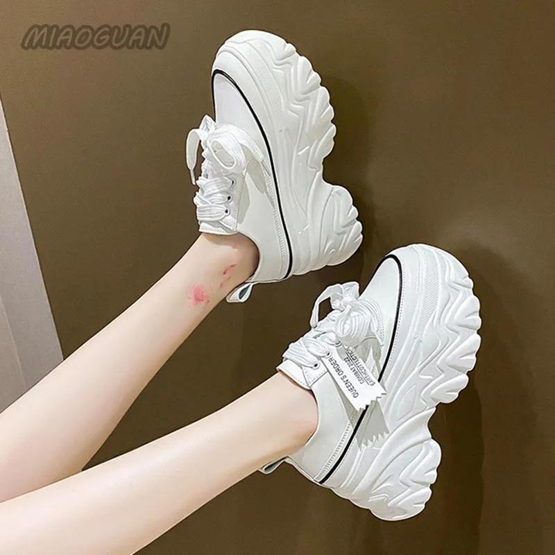 Женские кроссовки на платформе с танкеткой, осенняя модная обувь, женская обувь на шнуровке, белая летняя обувь на платформе с толстой подошвой, теннисные туфли женские