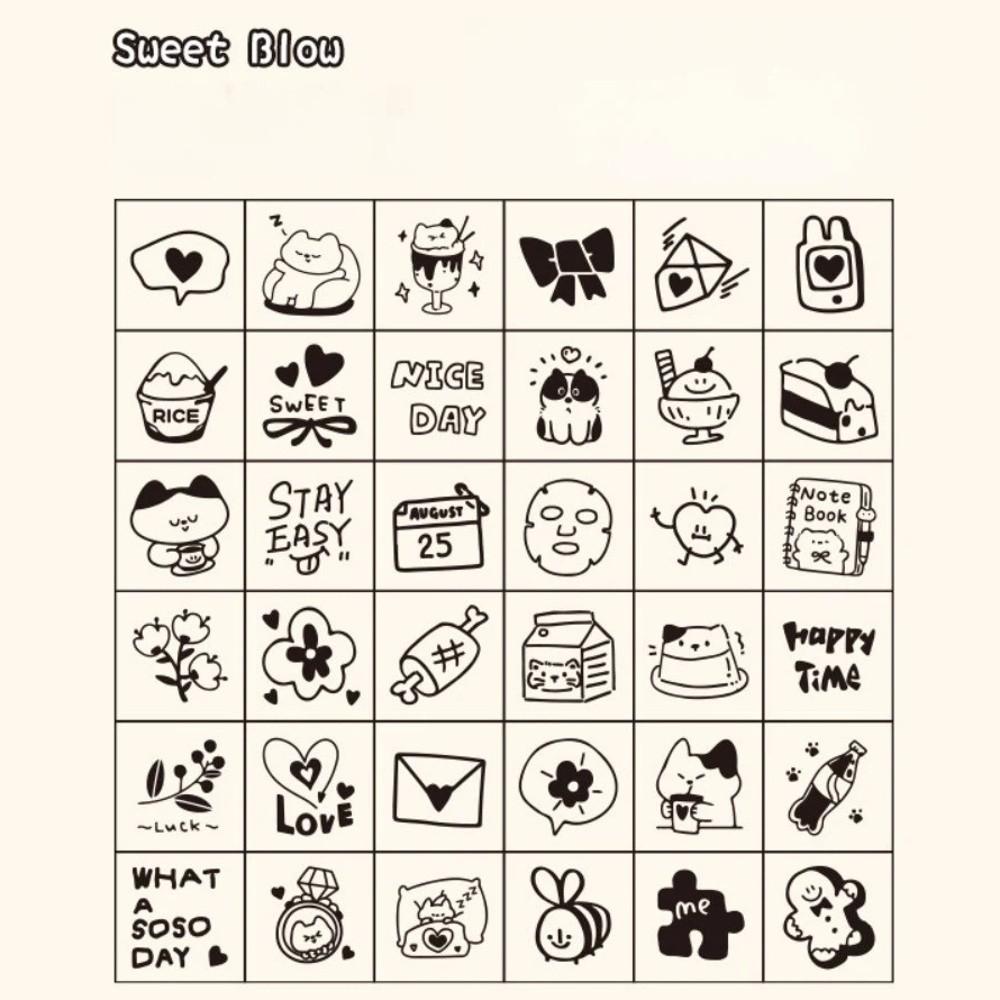 36pcs Set Acrylic Box Wood Stamps Set Daily Life Themed Mini Wooden Stamps Scrapbooking Decor