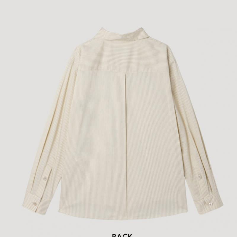 [shs Мисс] Полосатая рубашка с открытым воротником и карманом Swwstp12100