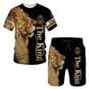 Ferocious Lion Summer Tracksuit Set 3D Printed Casual Men's T-shirt Shorts Male Sportswear Short Sleeve 2 Pieces Clothing Outfit