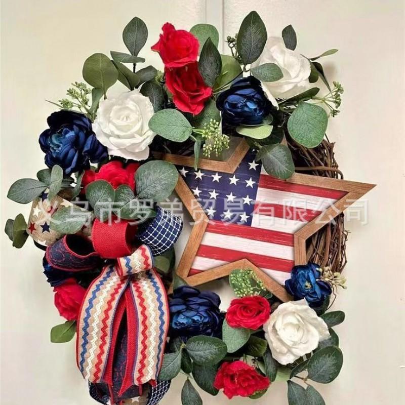 4th Of July Wreath Door Hanging Decoration With USA Flag Patriotic Party Home Outdoor Festive Display
