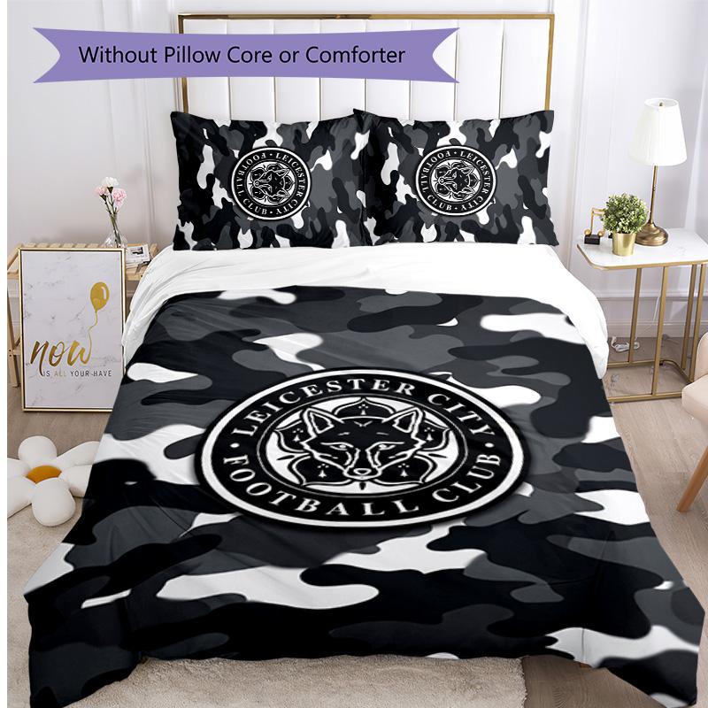 Leicester City Football Printed 3 Pieces Bedding Set, Comfortable Skin Friendly Bedroom Duvet Cover Set