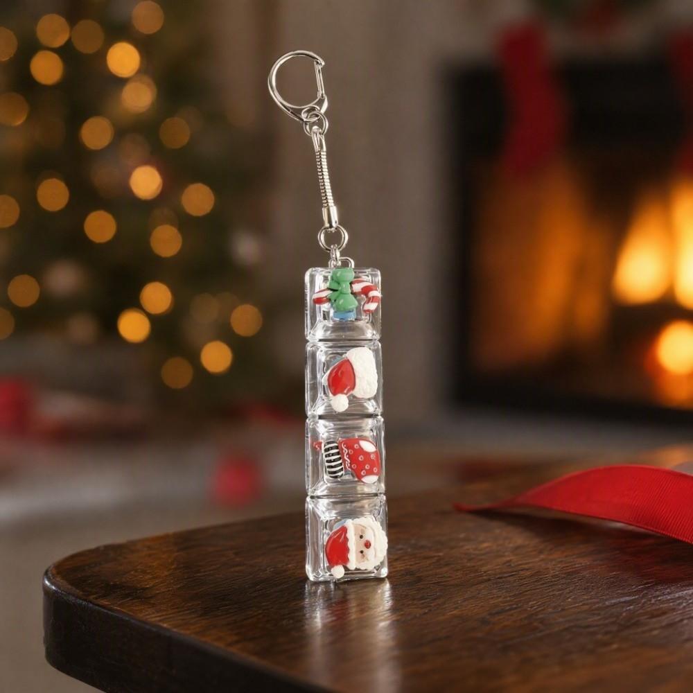 Transparent Dual-Tone Decompression Button Toy 4-Key X-mas Keyboard Keychain Desktop Decoration