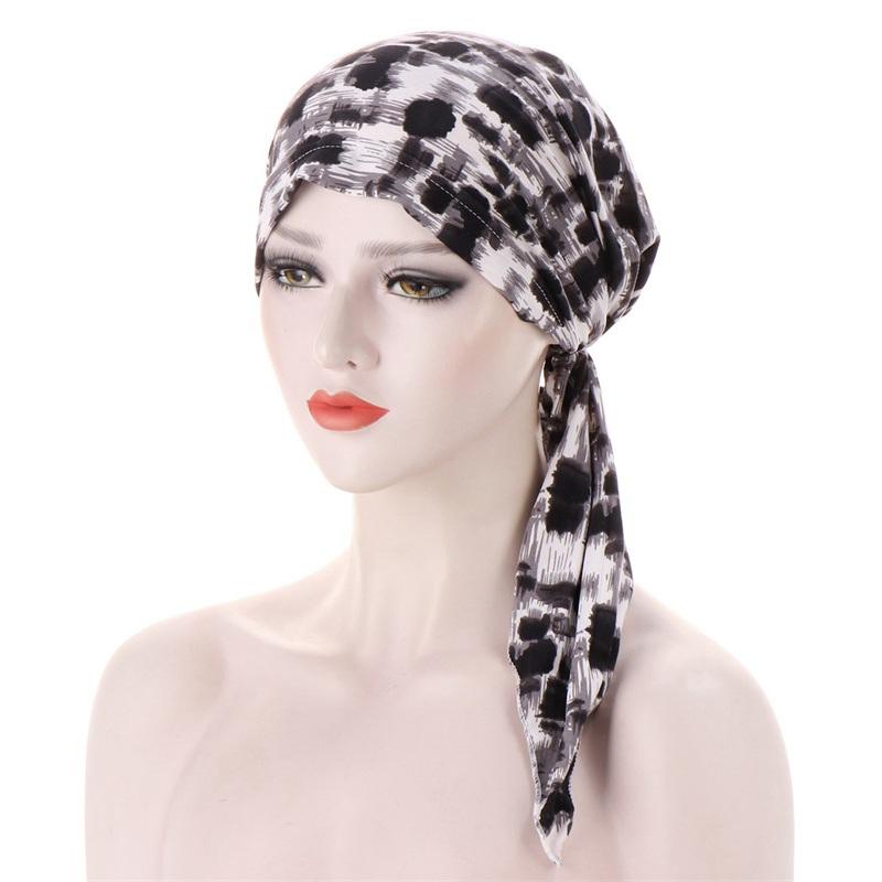 Flower Cloth Pullover Muslim Hooded Cap Skullcap Small Hat Two Tail Cap Curved