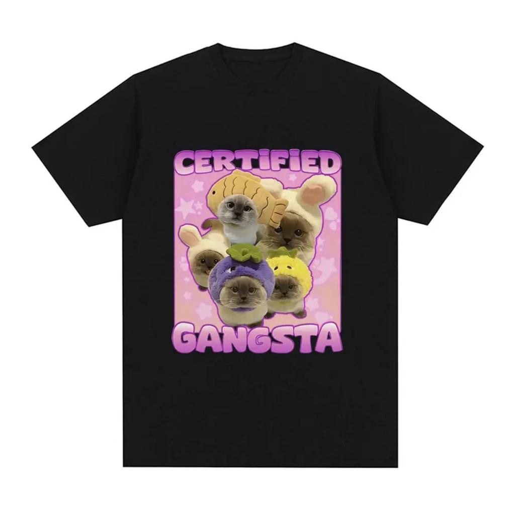 Certified Gangsta Funny Cat Meme T Shirt Women Fashion Harajuku T-shirt Women Casual Loose Short Sleeve T-shirts Tops