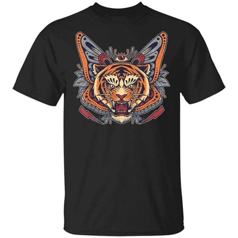 Vintage Japanese Cat Tiger Anime Black, Navy T-Shirt S-5XL Short-Sleeved Tee Shirt
