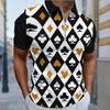 Мужская рубашка поло повседневная на молнии с коротким рукавом модная повседневная на молнии лето весна стандартный крой покерный принт 3D принт рубашка