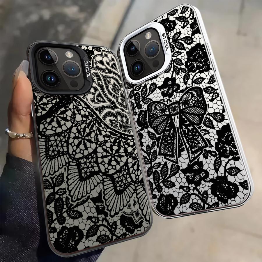 Модный черный кружевной чехол для iPhone 17 Pro Max 13 Pro Air XR 12 XS 16 15 Plus 14 11 Задняя крышка телефона