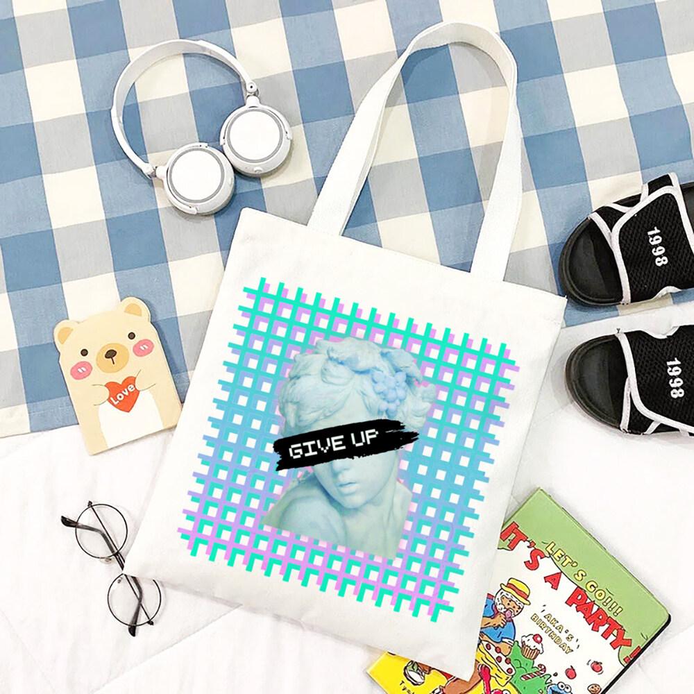 Harajuku Punk Vintage Y2k Эстетическая женская сумка с принтом Vaporwave Art Grunge School Bag Эстетичная холщовая сумка Большая вместительная сумка-шоппер