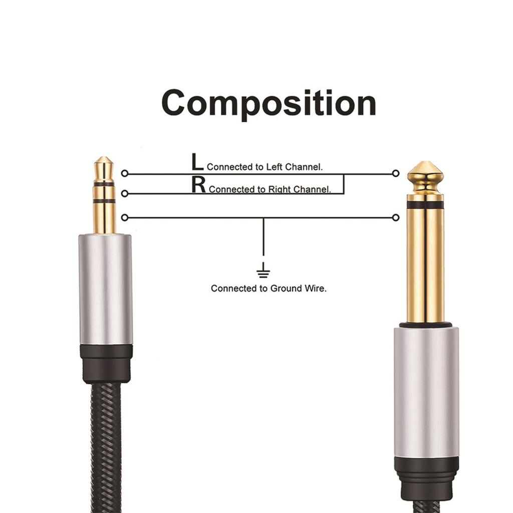 3.5mm TRS To 6.5mm TS Stereo Audio Cable Nylon Braided Audio Cable for Cellphone Amplifier Speaker Guitar Laptop 59inch
