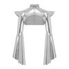 Womens Gothic Metallic Shrug Split Flared Sleeve Mock Neck Back Invisible Zipper Crop Top