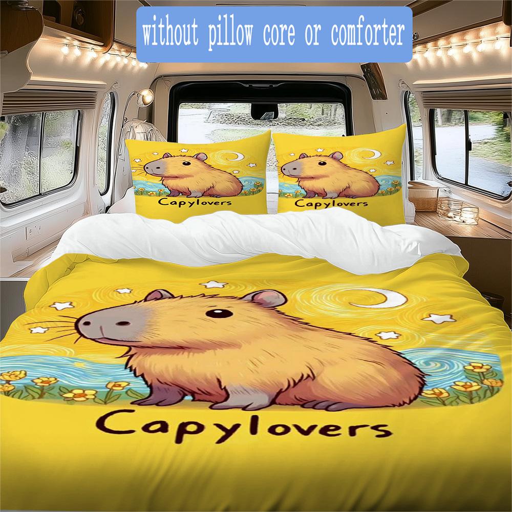 Anime capybara theme Pattern Bedding,Quilt Set Quilt Cover Pillowcase Home Birthday Gift (1*duvet cover+2*pillowcase,without core)XSJT0917537