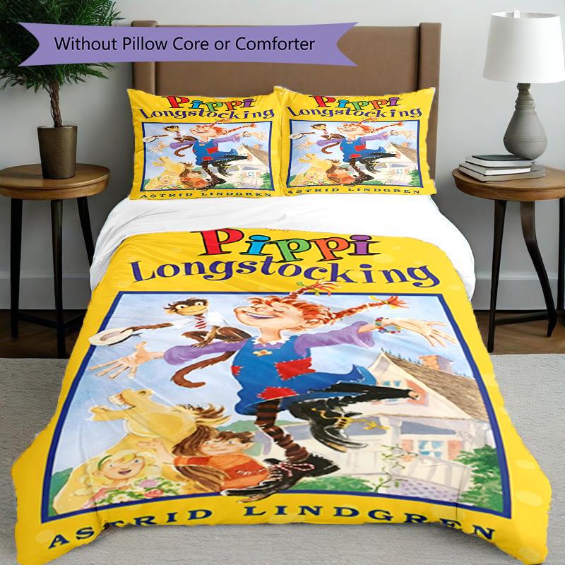 3pcs Duvet Cover Set (1*Duvet Cover + 2*Pillowcase, Without Core), Pippi Longstocking Print Bedding Set, Bedroom Decor, All‑Season, Birthday Gift