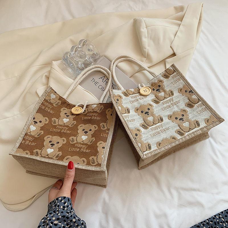 Японский медведь с принтом льняная студенческая большая сумка Маленькая сумка через плечо Сумка для покупок