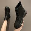 Footwear Lace-up Black Short Shoes for Women Work Booties Waterproof Female Ankle Boots with Laces Elegant Low Heels Chic Hot Pu