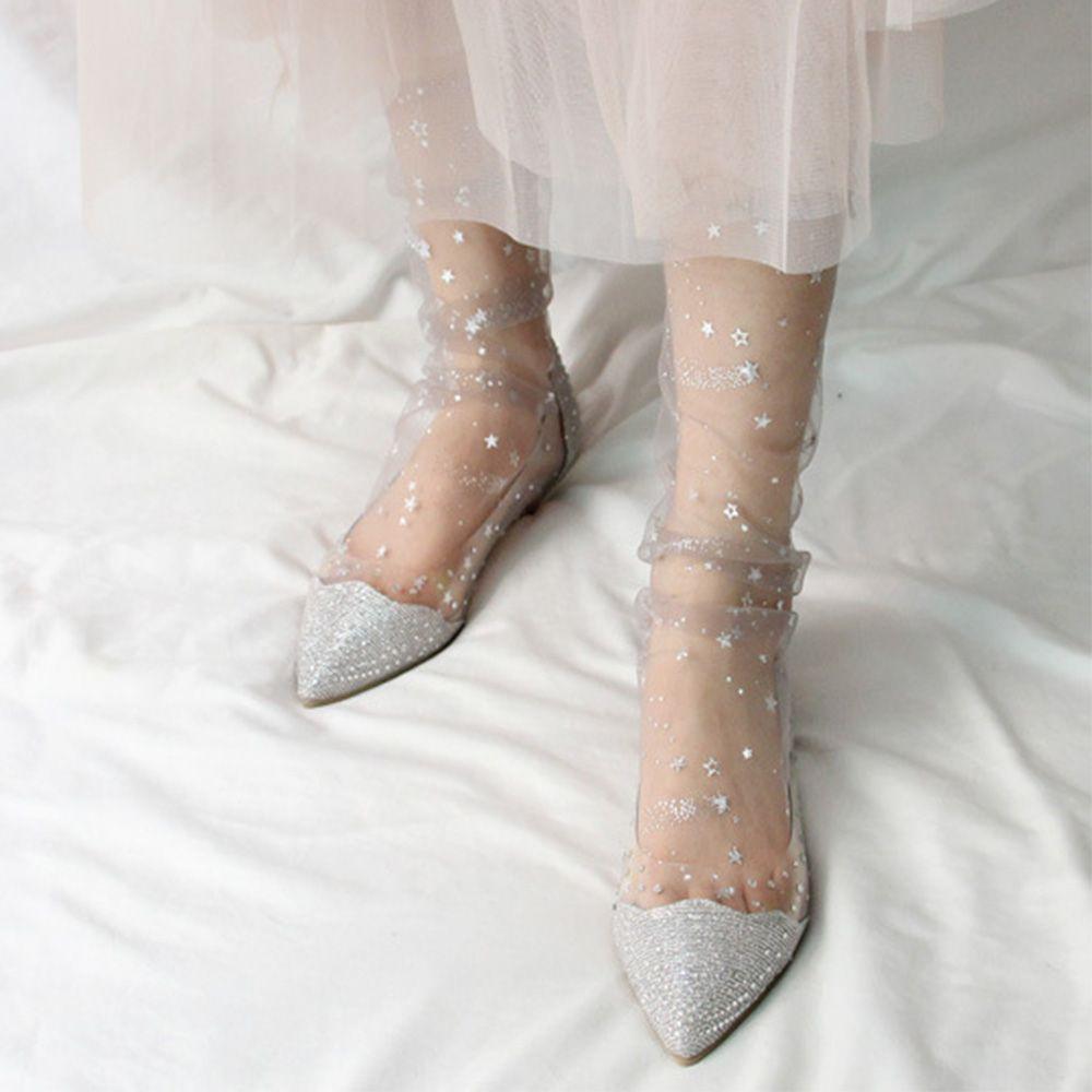 Summer Candy Colors Ladies Women Shiny Stars Glitter Women Socks Transparent Fishnet Socks Hosiery