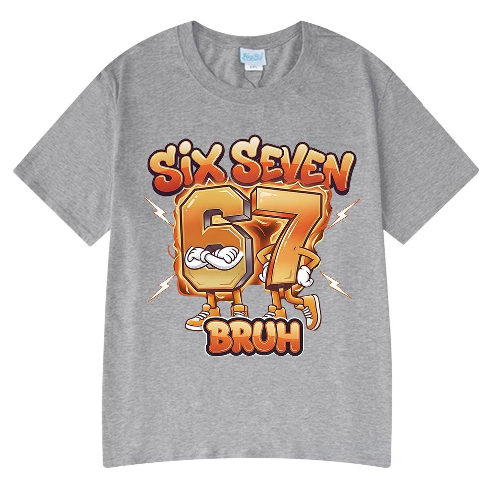 Six Seven Bruh Funny Cartoon Brainrot 67 Meme T Shirts Unisexs Women Clothing Fashion Harajuku Cotton Casual Short Sleeve Tshirts