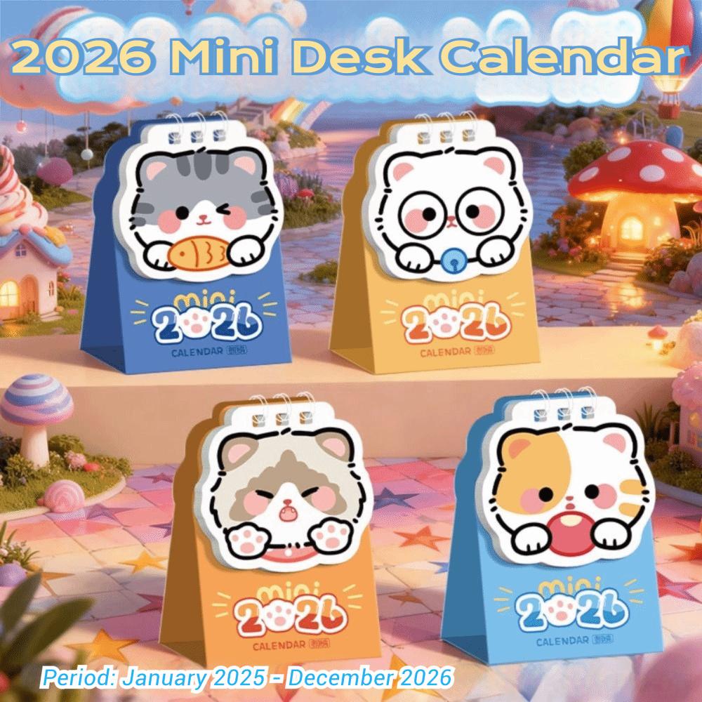 Мультяшный Кот 2026 Настольный Календарь Мини Планировщик Расписания Милый Календарь на Спирали Настольные Украшения