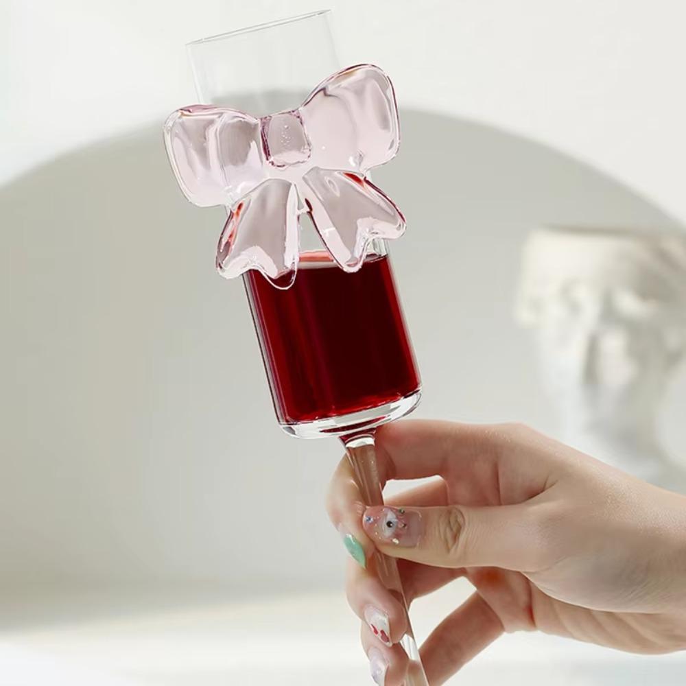 2 pieces Clear Pink Bow Champagne Glass Ultra Thin Goblet Creative Drinking Glasses Party Supplies