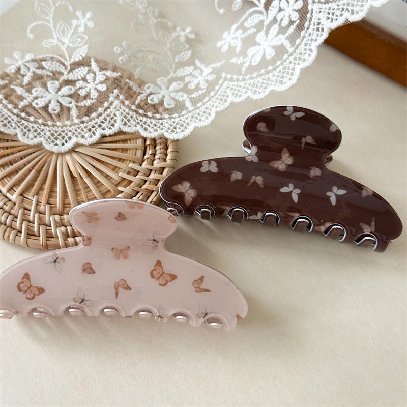 Vintage Butterfly Pattern Hair Claw Set Elegant Golden Wing Print Headwear For Graceful French Style Half Updo Accessories