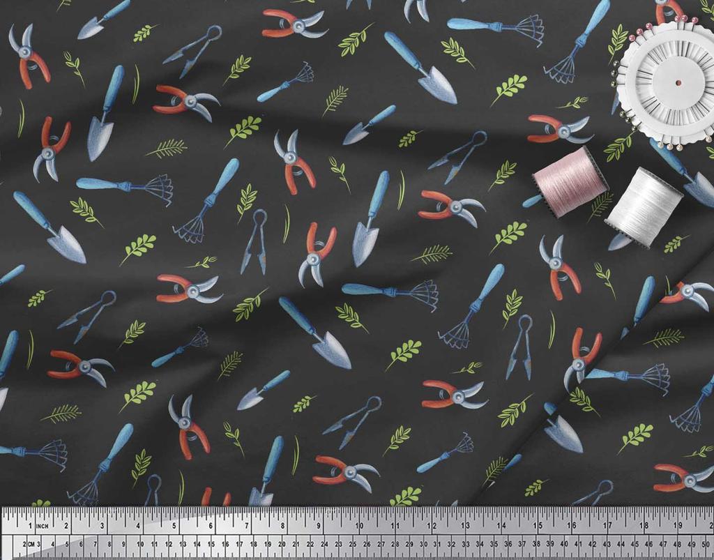 Soimoi Черная полиэстеровая креповая ткань для садовых инструментов, фурнитура, напечатанная ткань для рукоделия на метр 42 дюйма