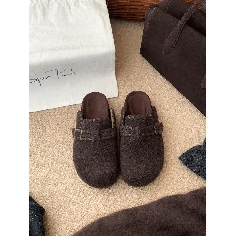 Ретро Сумка Голова Половина Тапочек Одна Педаль Пряжка Толстая Подошва Birkenstocks Женские Наружные Хлопковые Тапочки