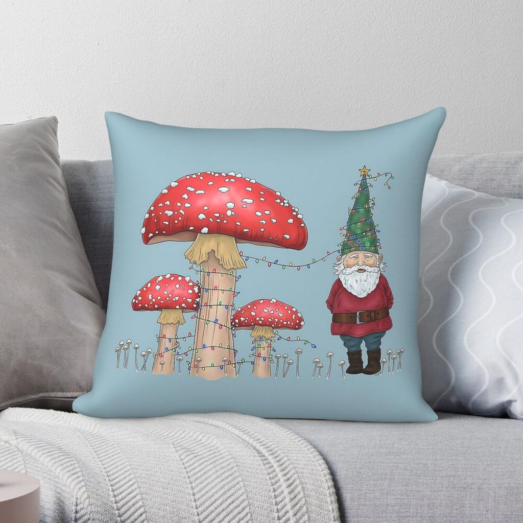 Christmas Gnome Toadstool Square Pillowcase Polyester Linen Velvet Printed Zip Decor Pillow Case Car Cushion Cover Wholesale