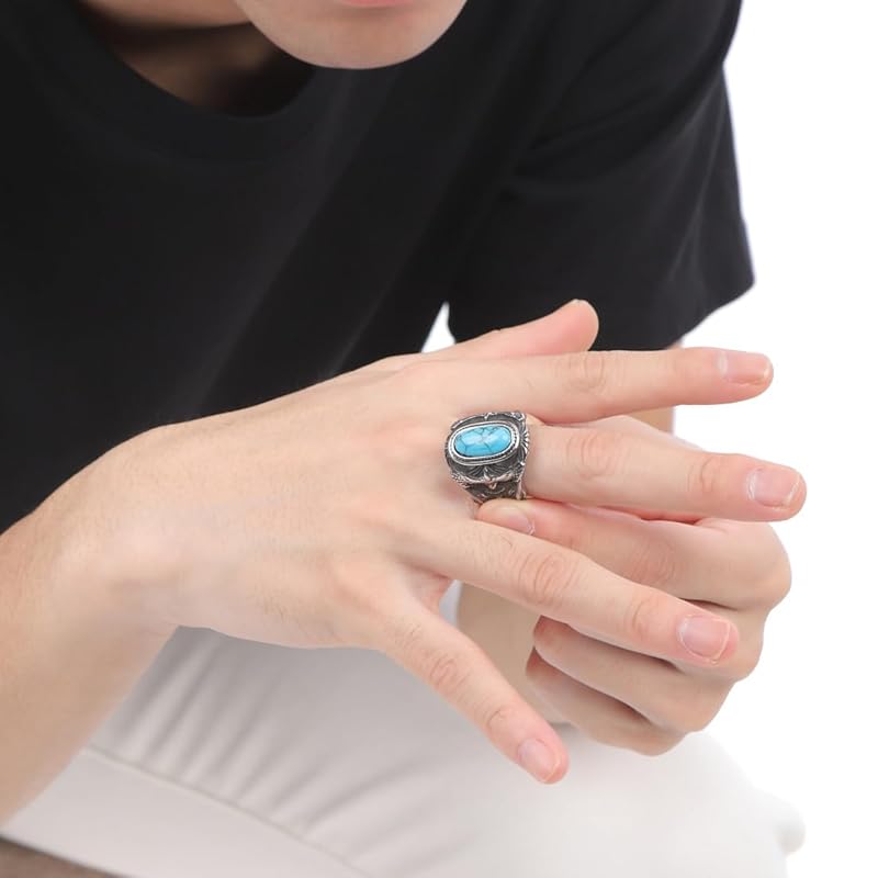 [sakuto] ring men's ring eagle eagle turquoise stainless steel native American accessories (17)