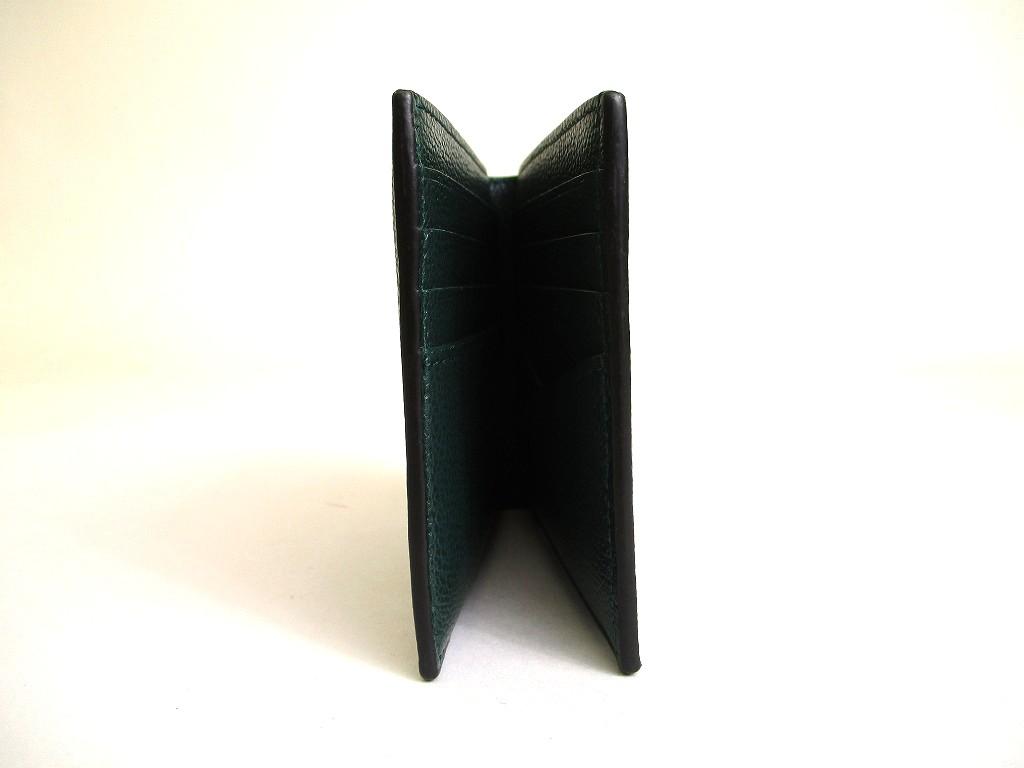Оригинальный черный кожаный складной кошелек BVLGARI Изумрудно-зеленый Компактный кошелек #a896 Восстановленный