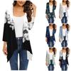 Women's Print Irregular Three-quarter Sleeve Cardigan With Pocket Jacket