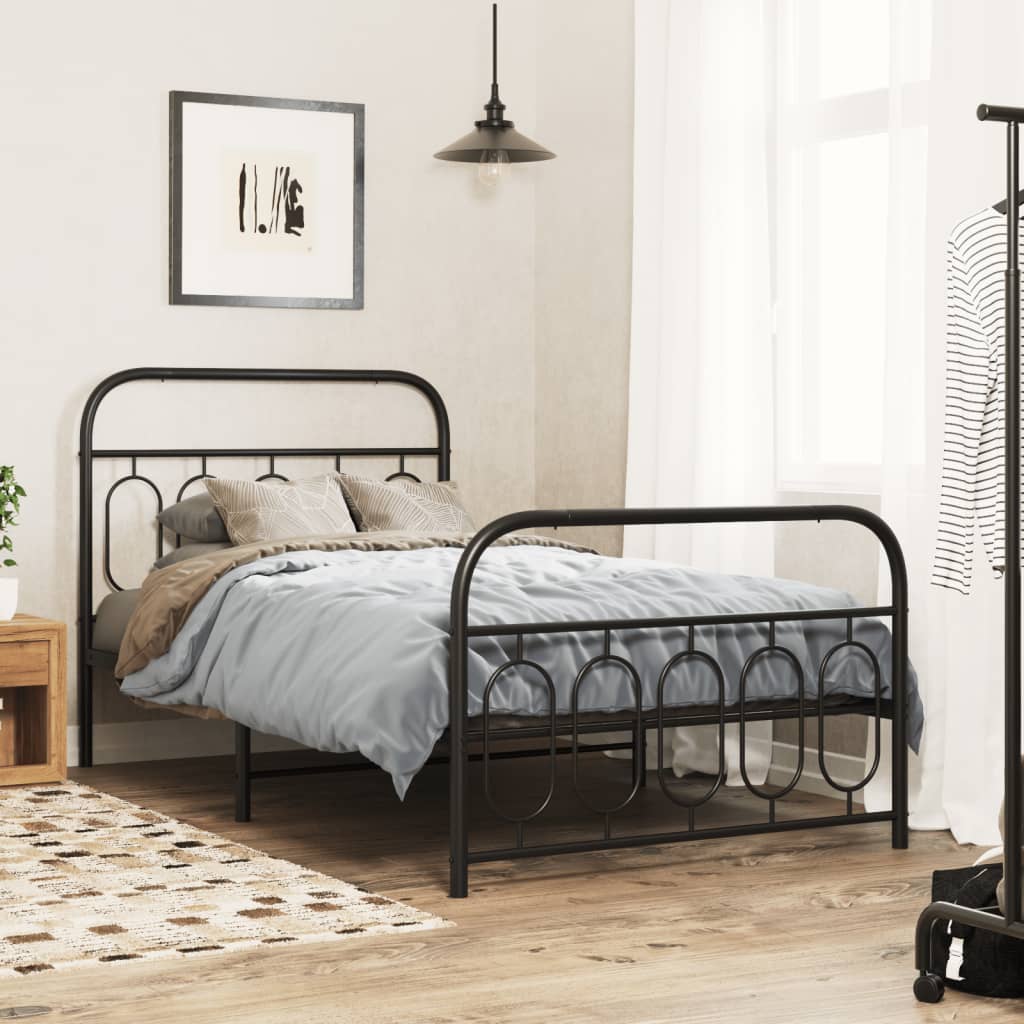 Metal Bed Frame with Headboard and Footboard Black 107 x 203 cm