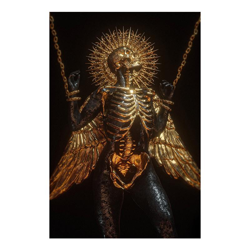 Черный, золотой, красный, абстрактный скелет, художественный холст, постер, готическая живопись, принт, металлическая текстура, череп, фотографии, домашний декор для комнаты