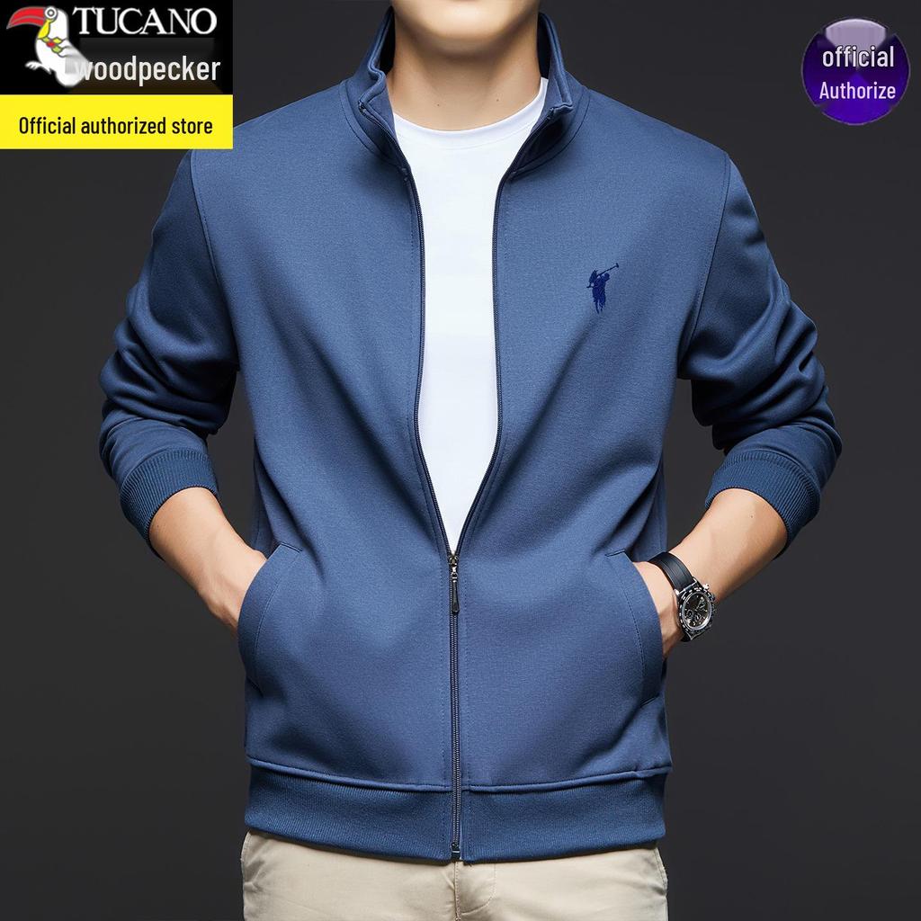Мужская толстовка на молнии с воротником-стойкой Woodpecker - 2025 Весна/Осень Деловой кэжуал Хлопок
