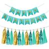 Teal Turquoise Gold Birthday Party Decorations Aqua Mint Birthday Banner Paper Tassel Garland Fringe Streamers for Girls 16th Women 30th 40th 50th