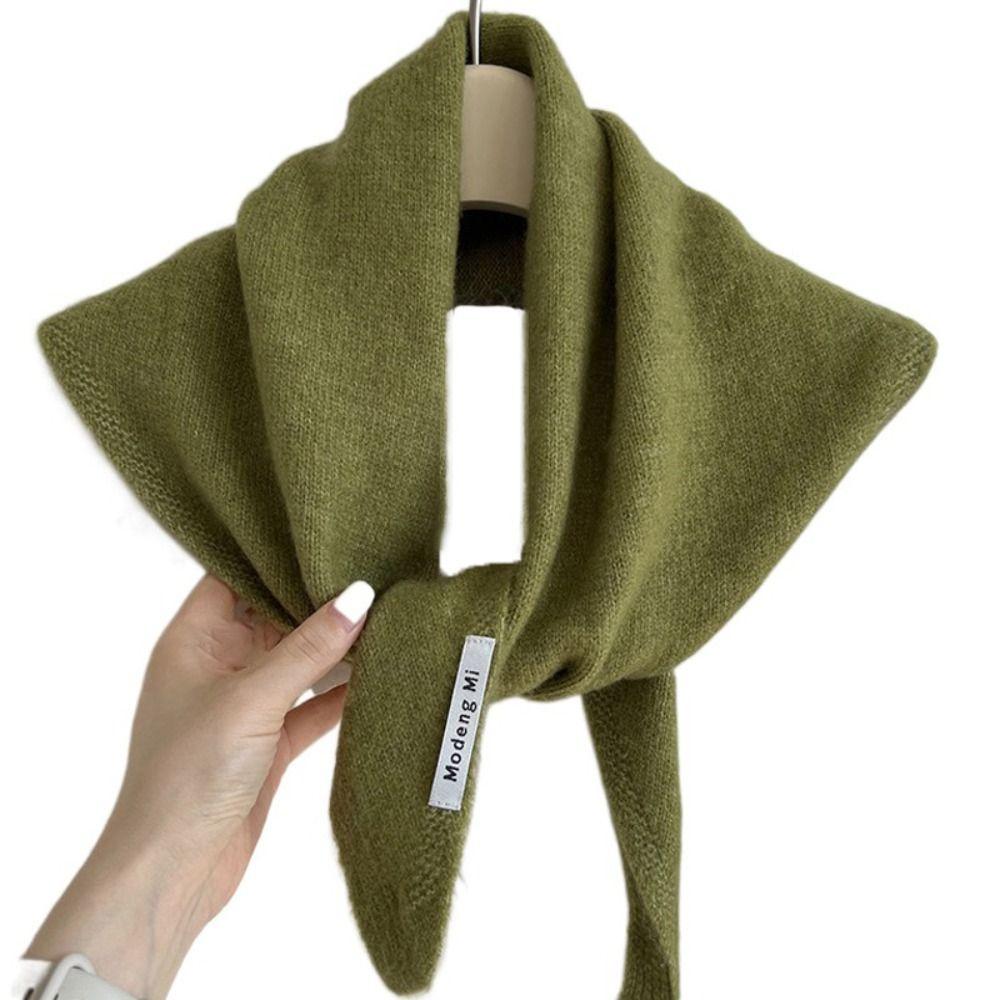 Cashmere-like Wool Blend Scarf Solid Color Knitted Scarf Triangular Short Shawl Women's Wear