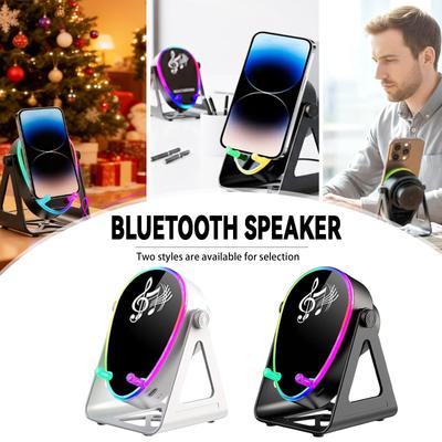 Беспроводная Bluetooth-колонка 5-в-1 с держателем для телефона. Особенности: 360° регулируемая подставка и цветные огни. Длительное время работы от аккумулятора с басами.