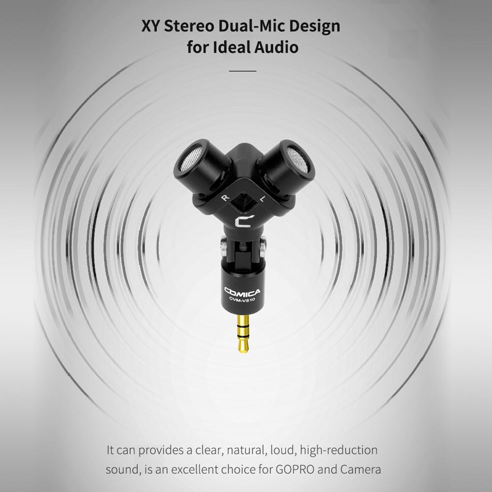 COMICA CVM VS10 Mini Flexible XY Stereo Microphone Mic 3.5mm TRS Plug 90 degrees Adjustable for GoPro Action Camera