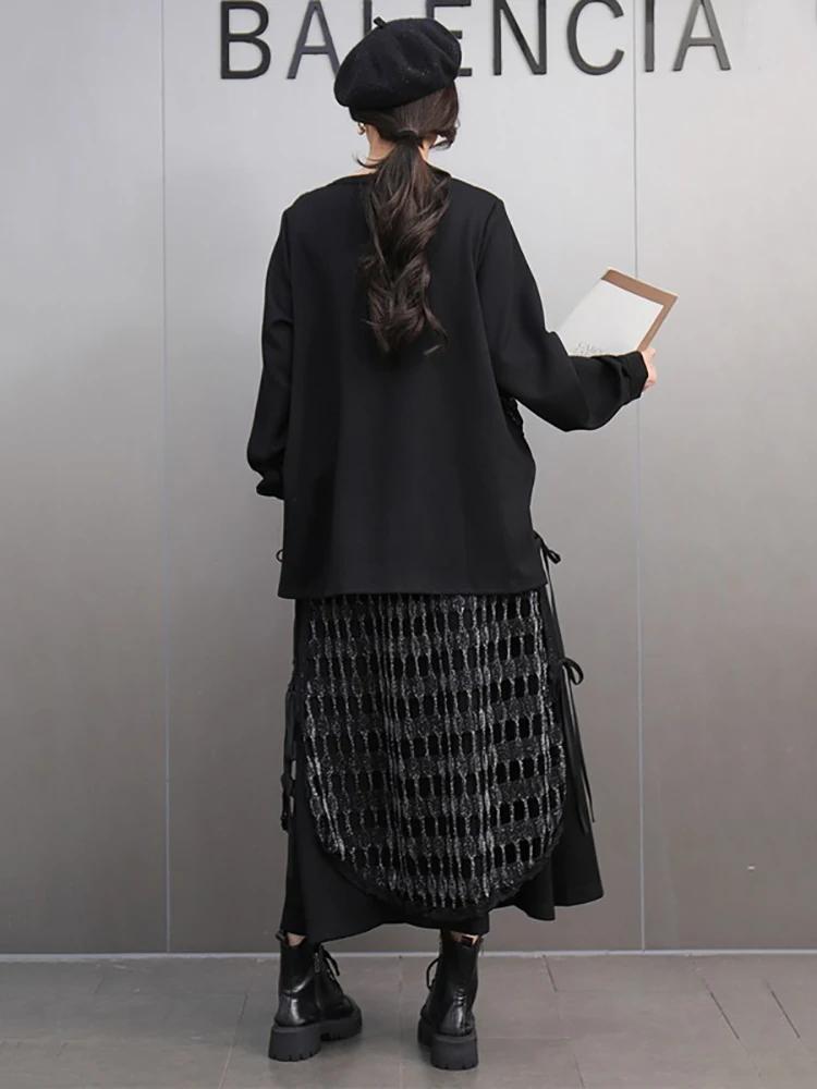 Xitao Свободный женский комплект с длинными рукавами и круглым вырезом на резинке GMM1068