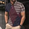 Летняя рубашка-поло с лацканами, 3D-принтом в клетку, модная, повседневная, с коротким рукавом, мужская