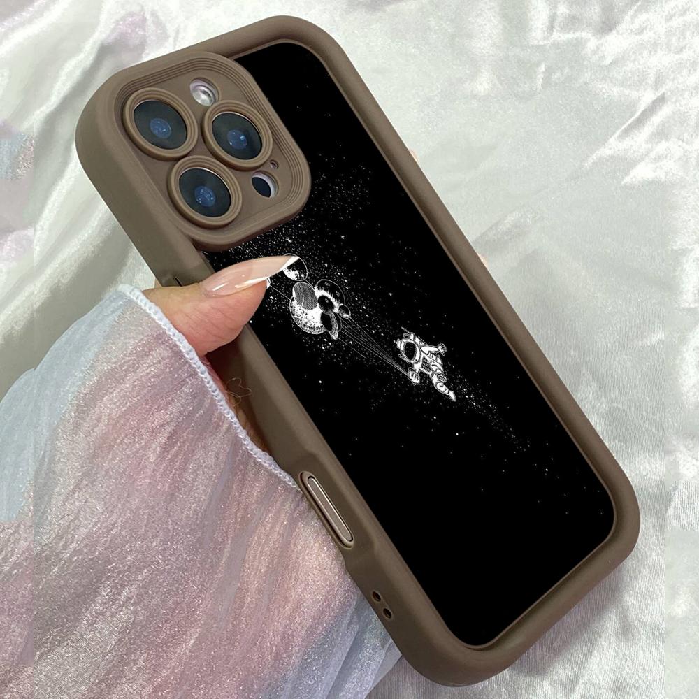 JT89 Черный Космический Арт Космонавт Астронавт для iPhone 17 16 15 Pro Max Samsung S26 S25 Ultra A17 A16 A07 A56 Xiaomi 15T Redmi 14C 15c Мягкий Чехол из ТПУ