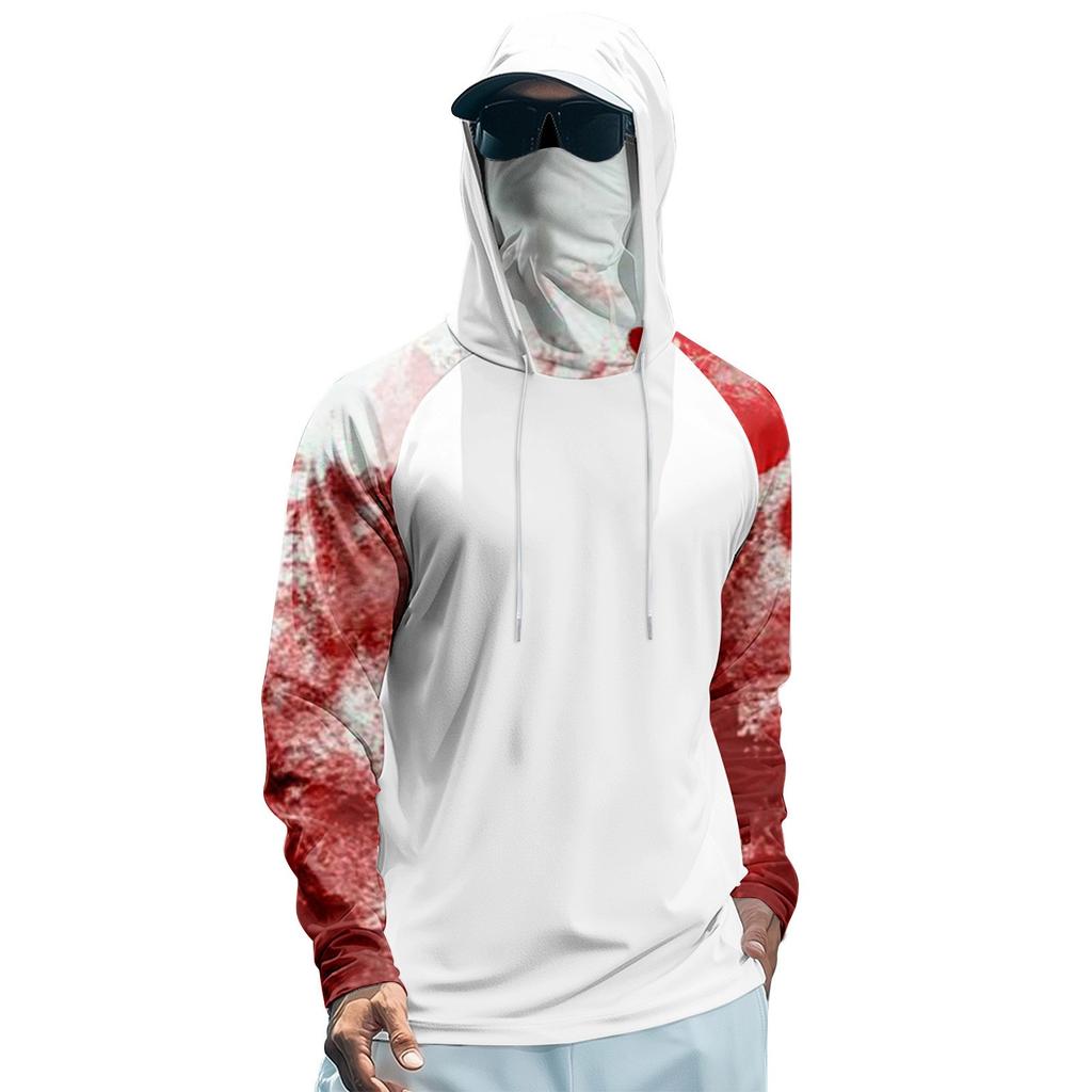 Мужская худи реглан для рыбалки с принтами на Хэллоуин - UPF 50+ УФ защита, длинный рукав, солнцезащитная рубашка с сетчатым козырьком