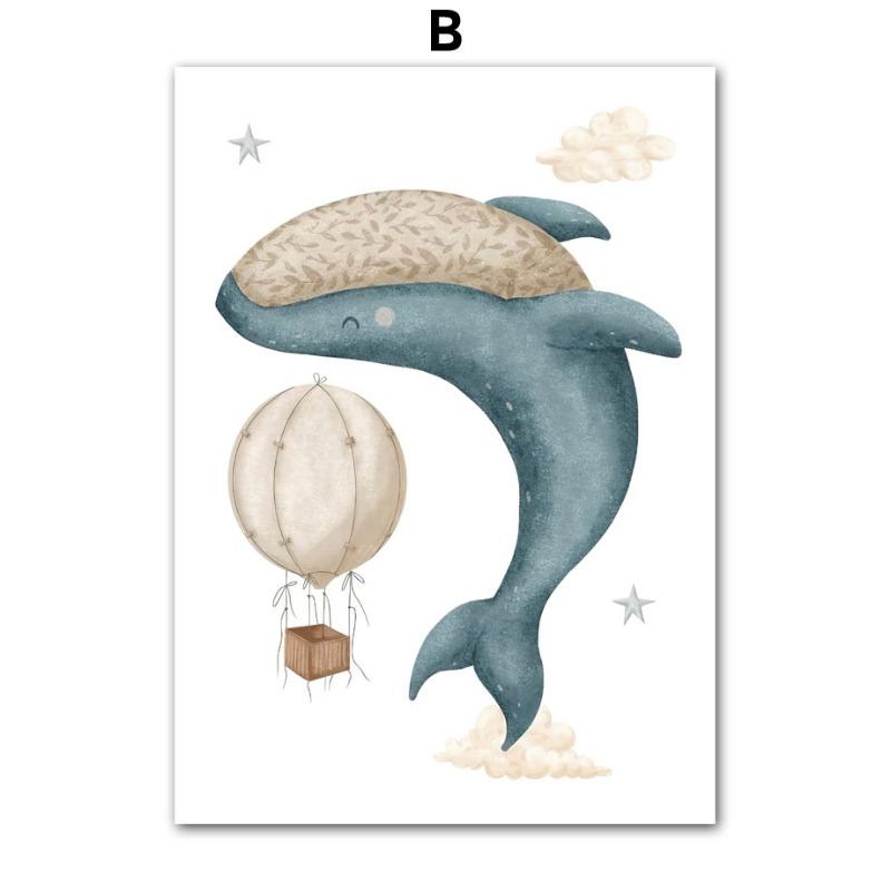 Кит Черепаха Замок Воздушный шар Скандинавский Настенный декор для детской комнаты Постеры Художественные принты Картина на холсте Картинки Комната для малышей Домашнее украшение
