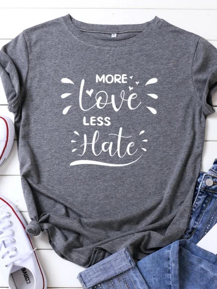 Больше любви меньше ненависти с принтом букв женская футболка с коротким рукавом и круглым вырезом свободная женская футболка женская футболка топы женские футболки