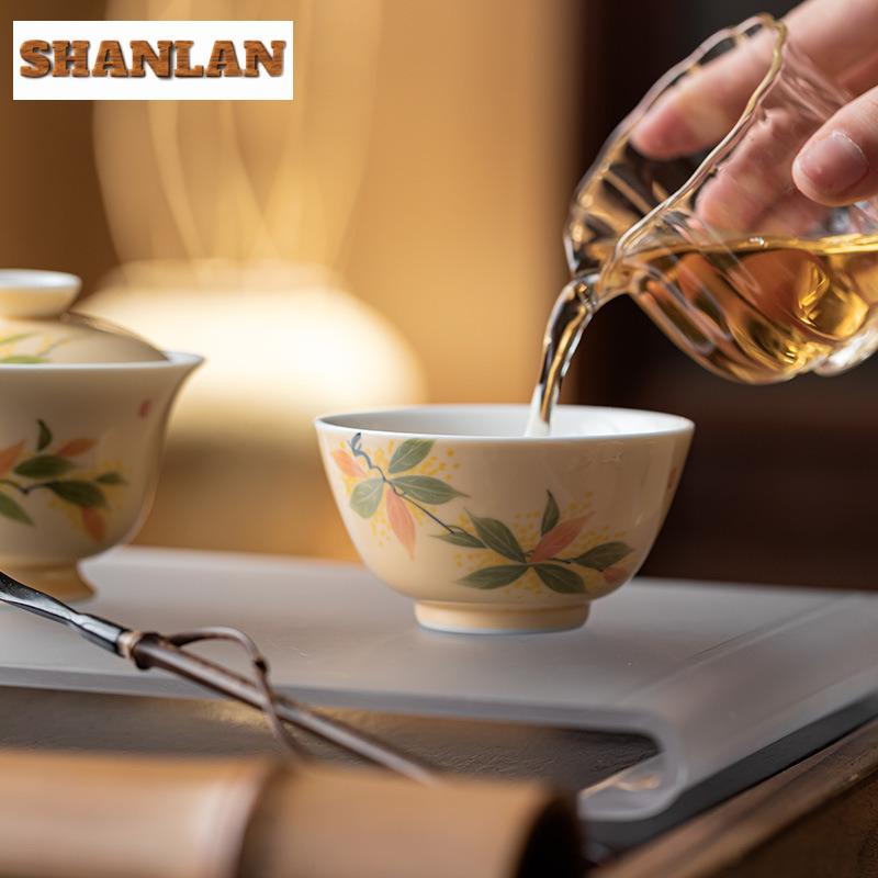 115ml Hand-painted Osmanthus Perfect Cup Teacup Aesthetic Tea Bowl Tea Cup Set Tea-tasting Meditation Cup Chazhan Master Cups