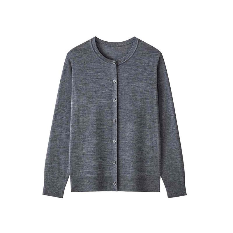 Fine anti-pilling high-count worsted all-wool light round neck long-sleeved knitted cardigan women's, autumn and winter