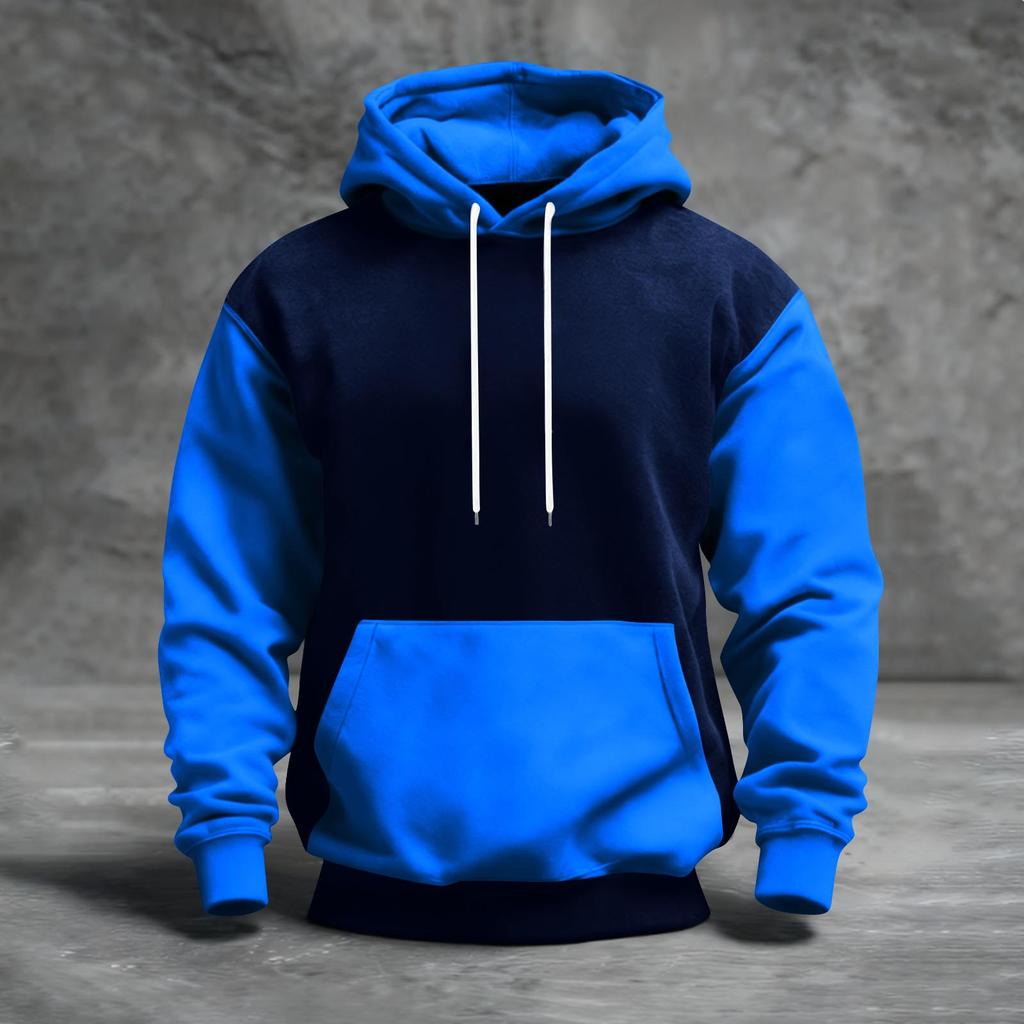 Мужская толстовка с капюшоном в стиле колор-блок с карманами, повседневная и удобная