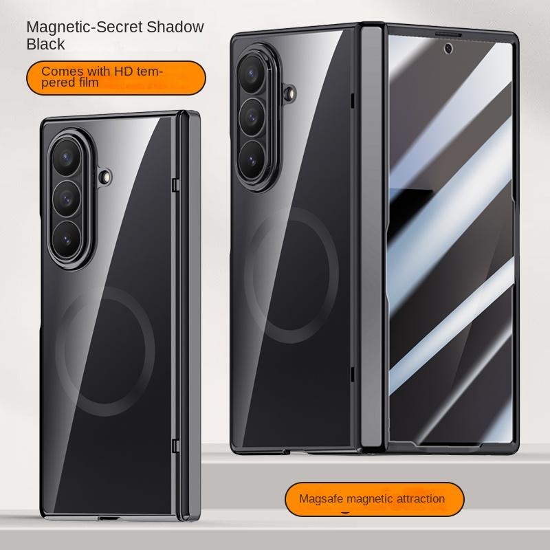 Для Samsung Galaxy Z Fold 7 Гальванизированный Магнитный Чехол со Встроенной Закаленной Стеклянной Передней Пленкой Анти-отпечатки Пальцев Чехол для Телефона