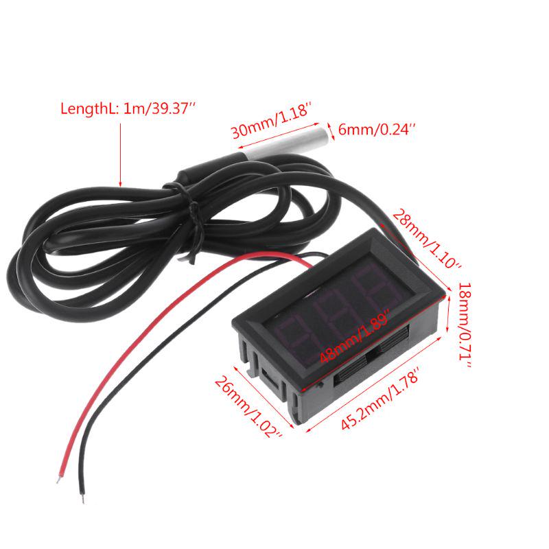 0.56" DS18B20 Цифровой термометр Водонепроницаемый датчик температуры Зонд DC 12V 24V A0KF